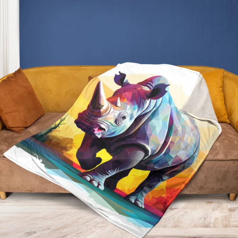 Low Poly Rhino Digital Art Fleece Blanket 1