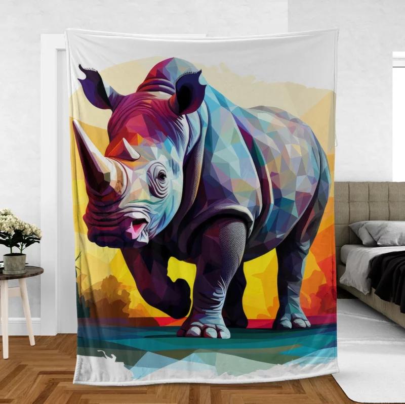 Low Poly Rhino Digital Art Fleece Blanket