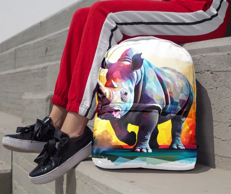 Low Poly Rhino Digital Art Minimalist Backpack 1