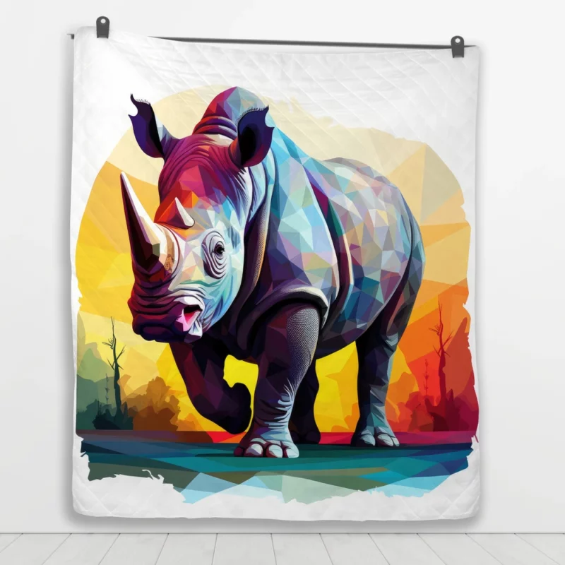 Low Poly Rhino Digital Art Quilt Blanket 1