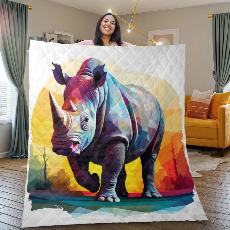 Low Poly Rhino Digital Art Quilt Blanket