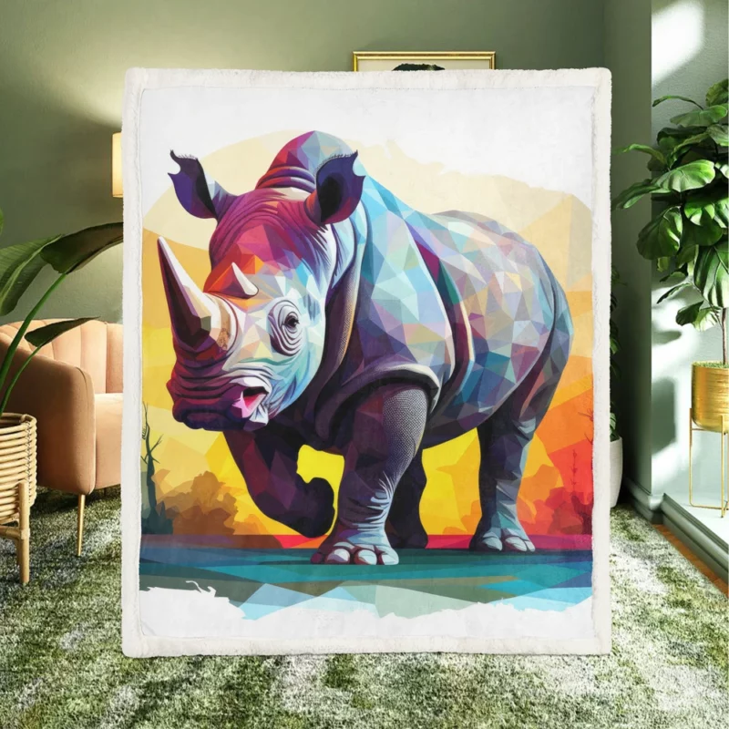 Low Poly Rhino Digital Art Sherpa Fleece Blanket