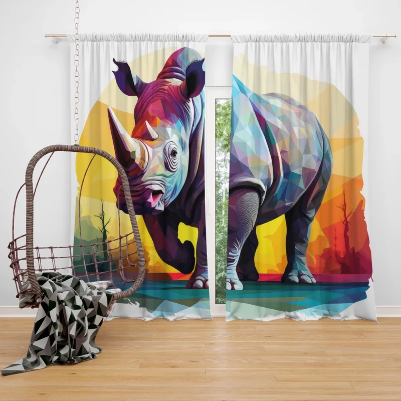 Low Poly Rhino Digital Art Window Curtain