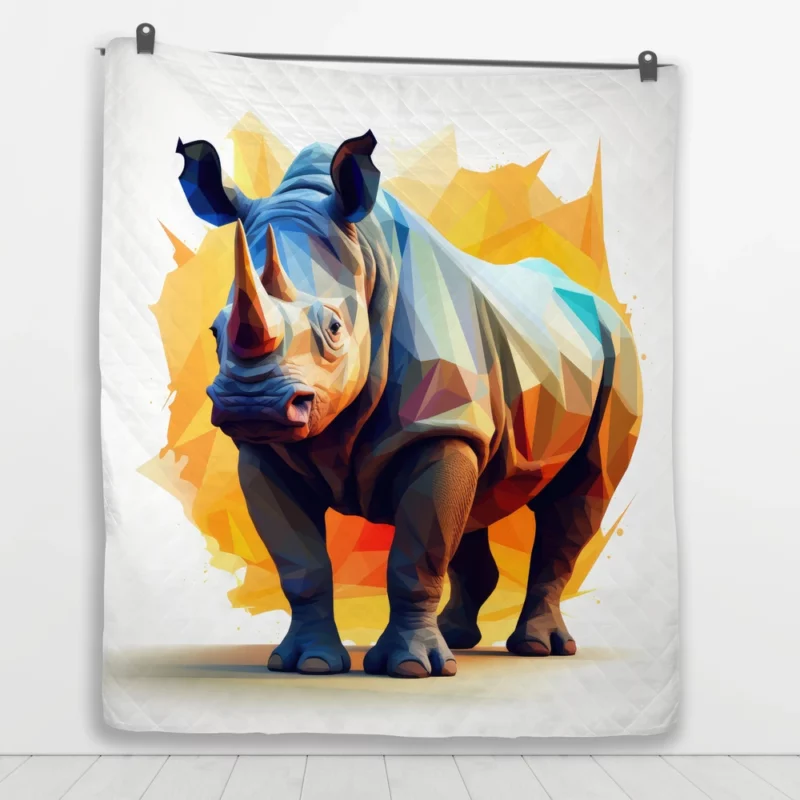 Low Polygon Rhino Portrait Quilt Blanket 1