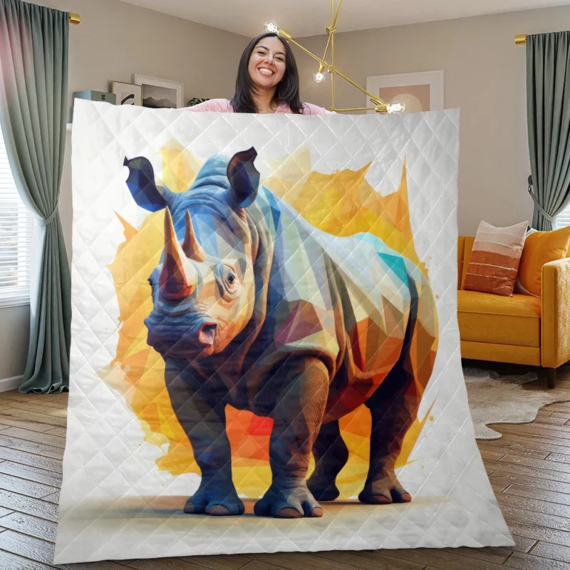 Low Polygon Rhino Portrait Quilt Blanket
