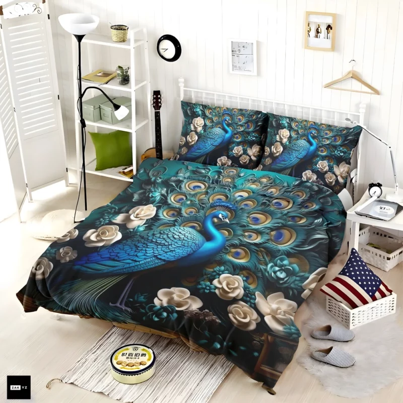 Luxury Peacock Interior Wall Art Bedding Set