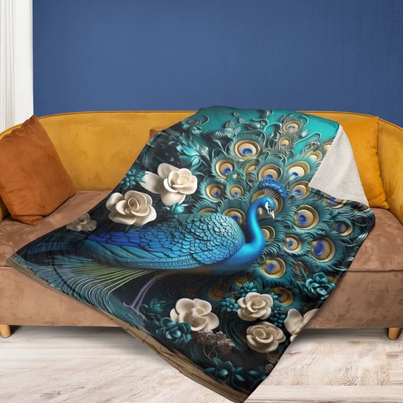 Luxury Peacock Interior Wall Art Fleece Blanket 1