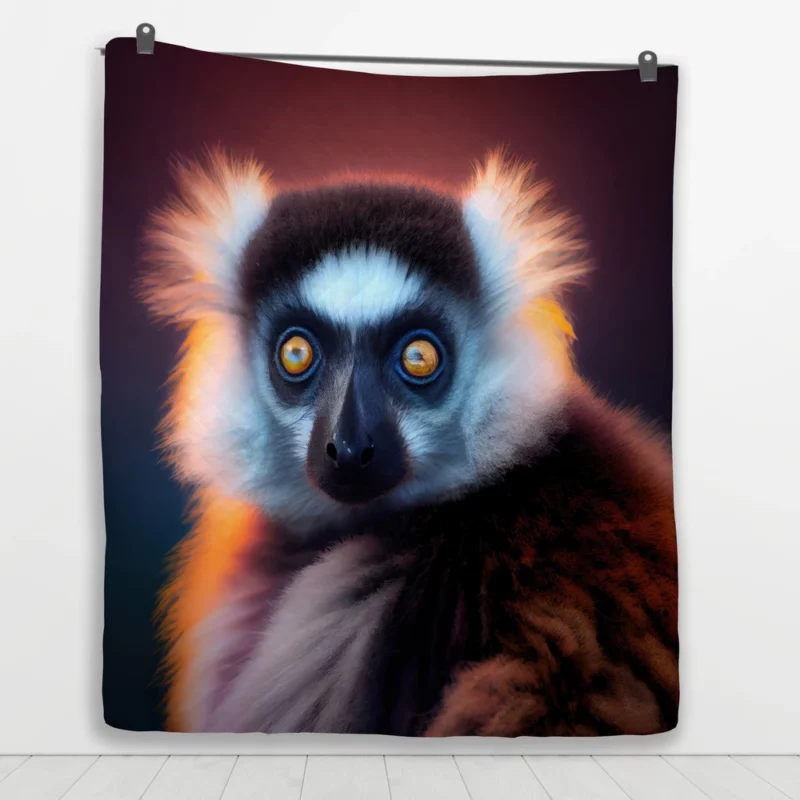 Madagascar AI-Enhanced Lemur Quilt Blanket 1