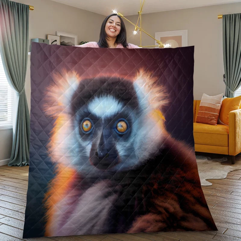 Madagascar AI-Enhanced Lemur Quilt Blanket