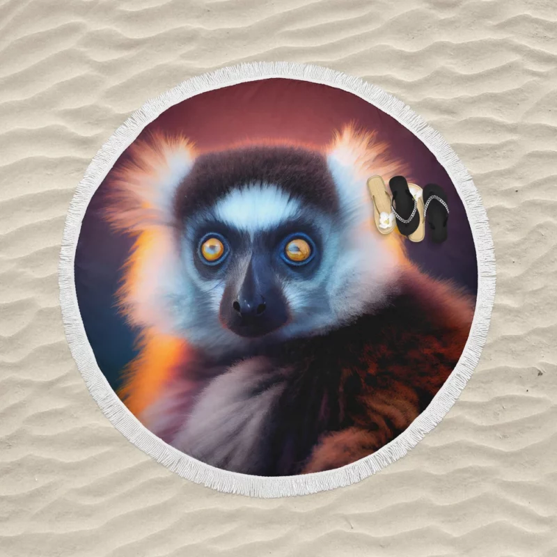 Madagascar AI-Enhanced Lemur Round Beach Towel