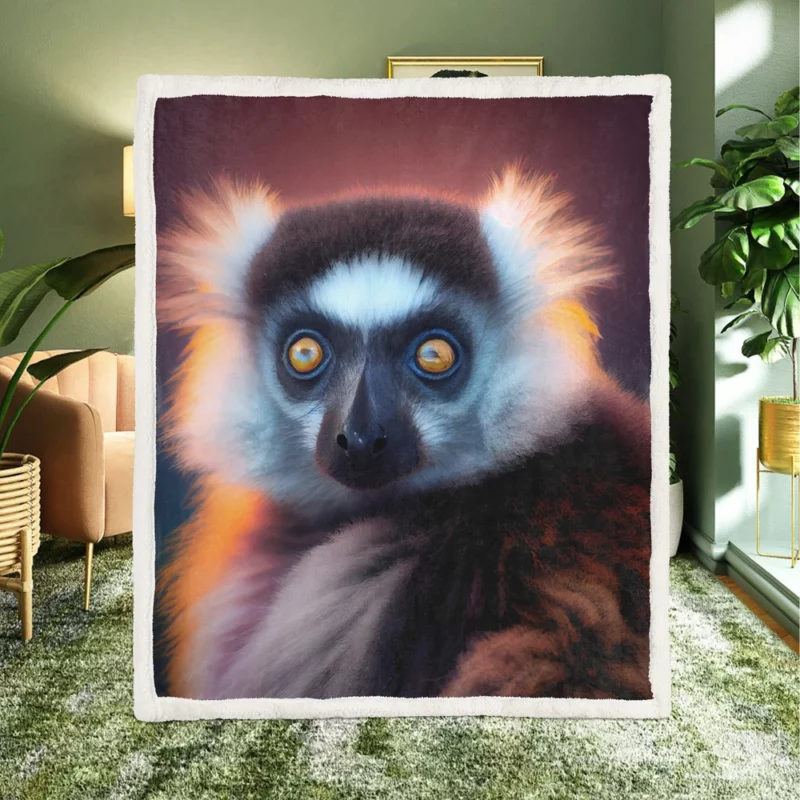 Madagascar AI-Enhanced Lemur Sherpa Fleece Blanket