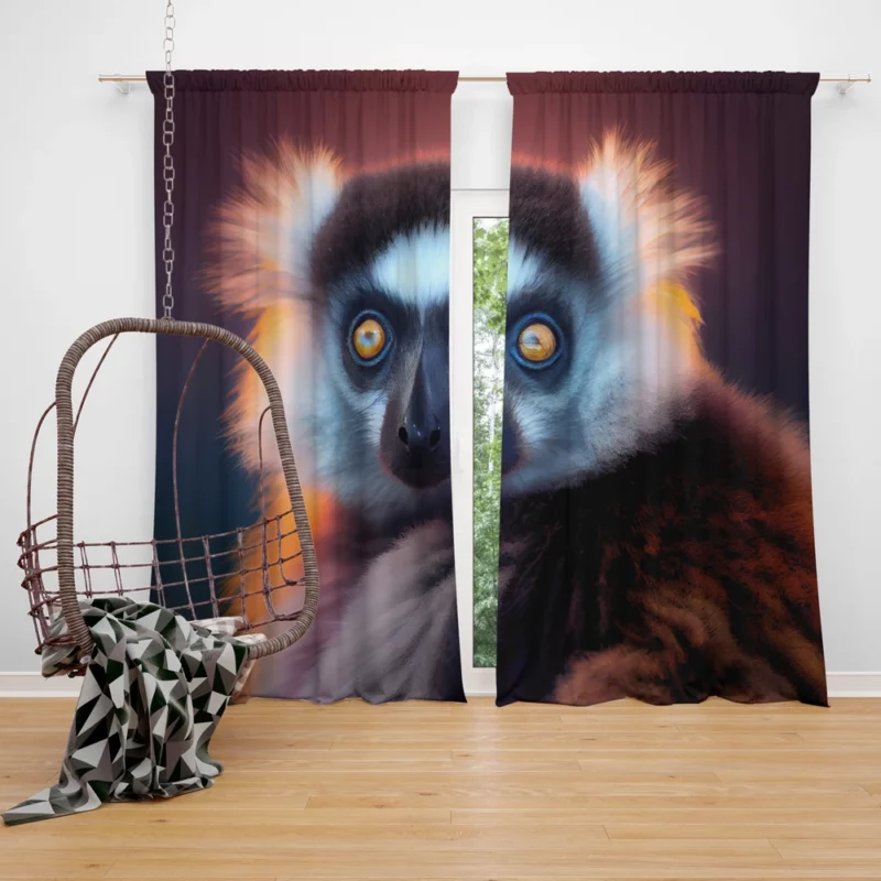 Madagascar AI-Enhanced Lemur Window Curtain