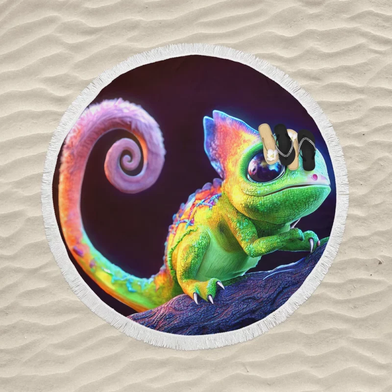 Magical Colored Lizard Round Beach Towel