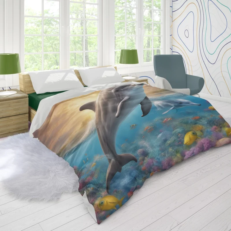 Magical Dolphin Imagery Duvet Cover