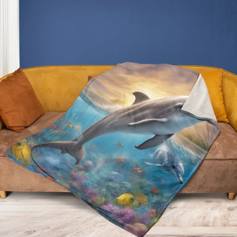 Magical Dolphin Imagery Fleece Blanket 1