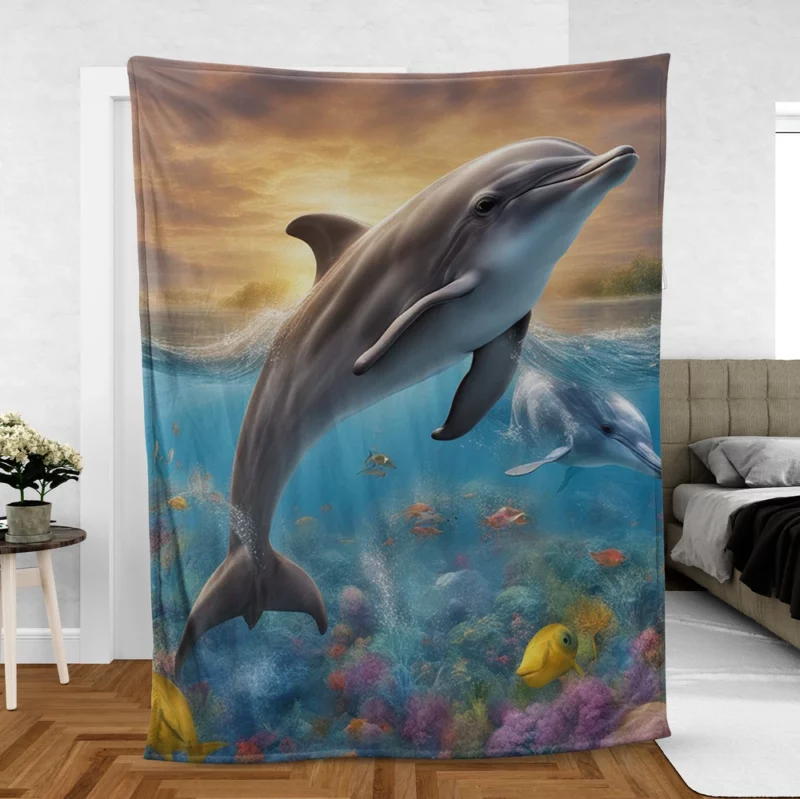 Magical Dolphin Imagery Fleece Blanket