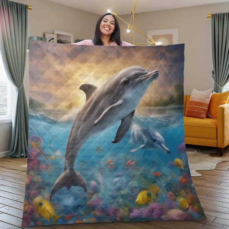 Magical Dolphin Imagery Quilt Blanket