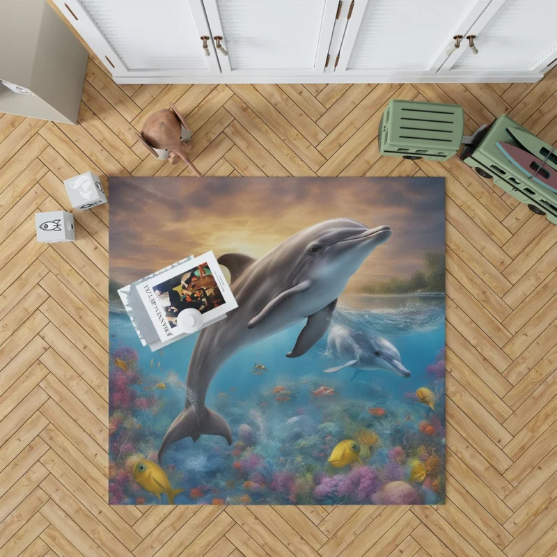 Magical Dolphin Imagery Rug