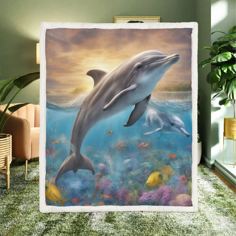 Magical Dolphin Imagery Sherpa Fleece Blanket