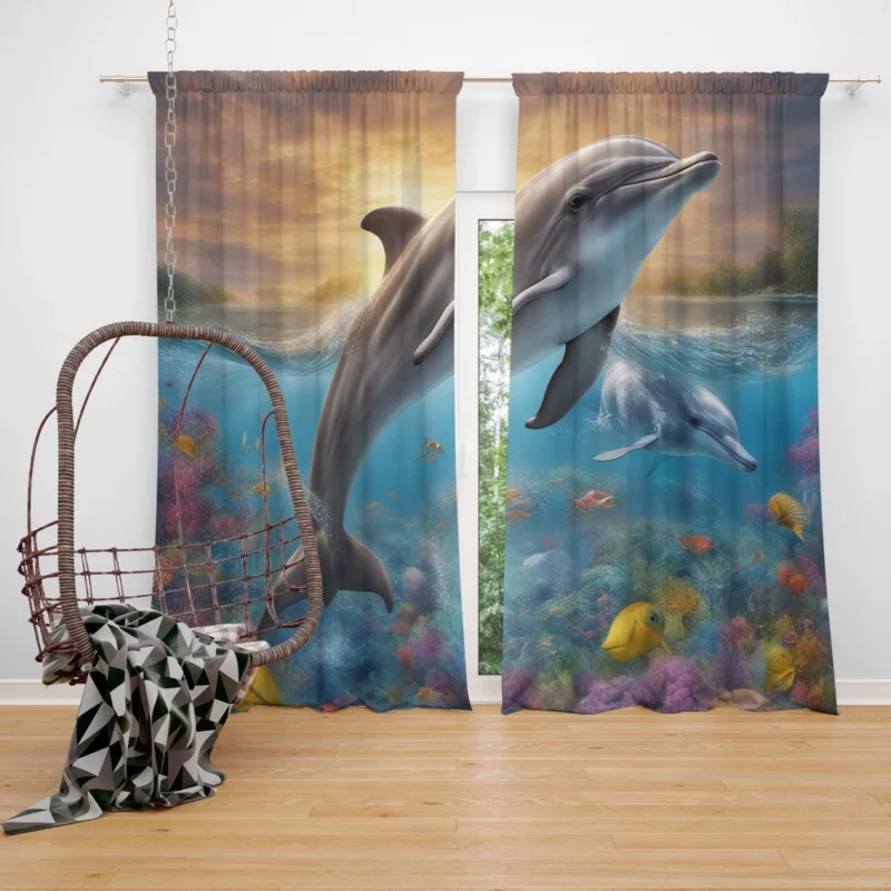 Magical Dolphin Imagery Window Curtain