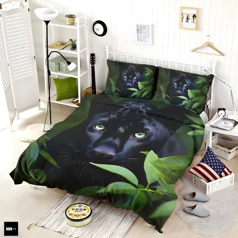 Magnificent Black Panther in Jungle Bedding Set