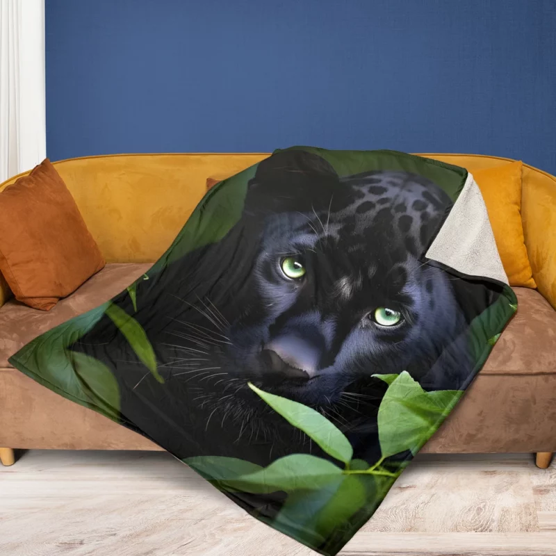 Magnificent Black Panther in Jungle Fleece Blanket 1