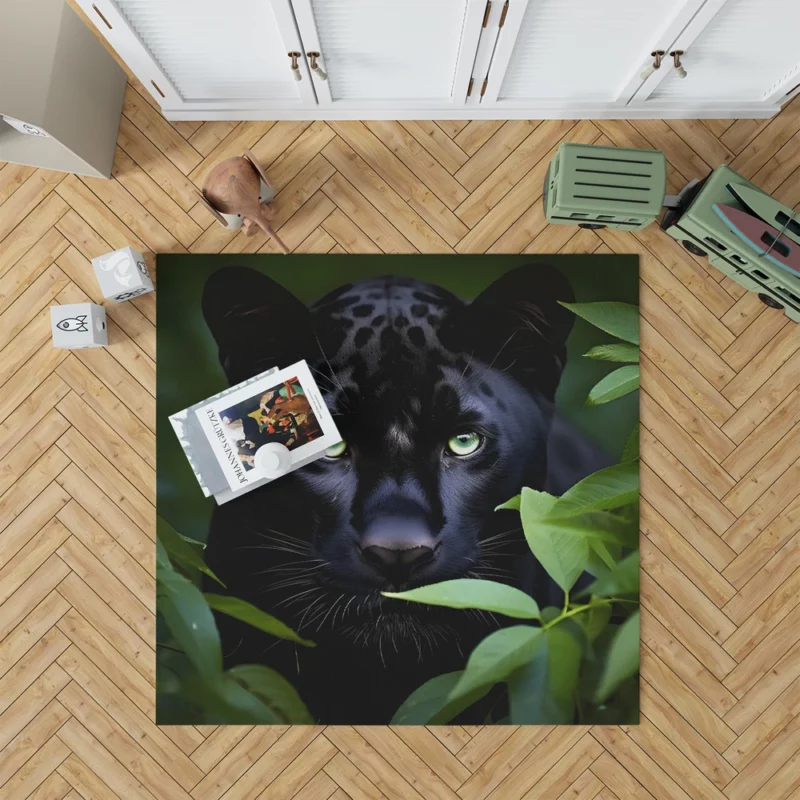 Magnificent Black Panther in Jungle Rug