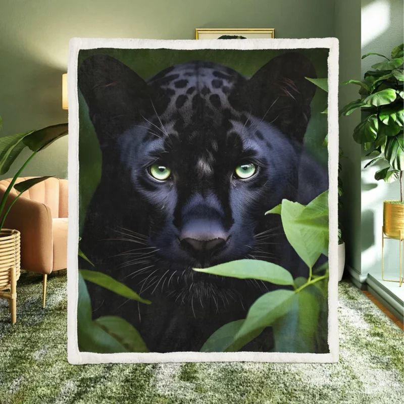 Magnificent Black Panther in Jungle Sherpa Fleece Blanket