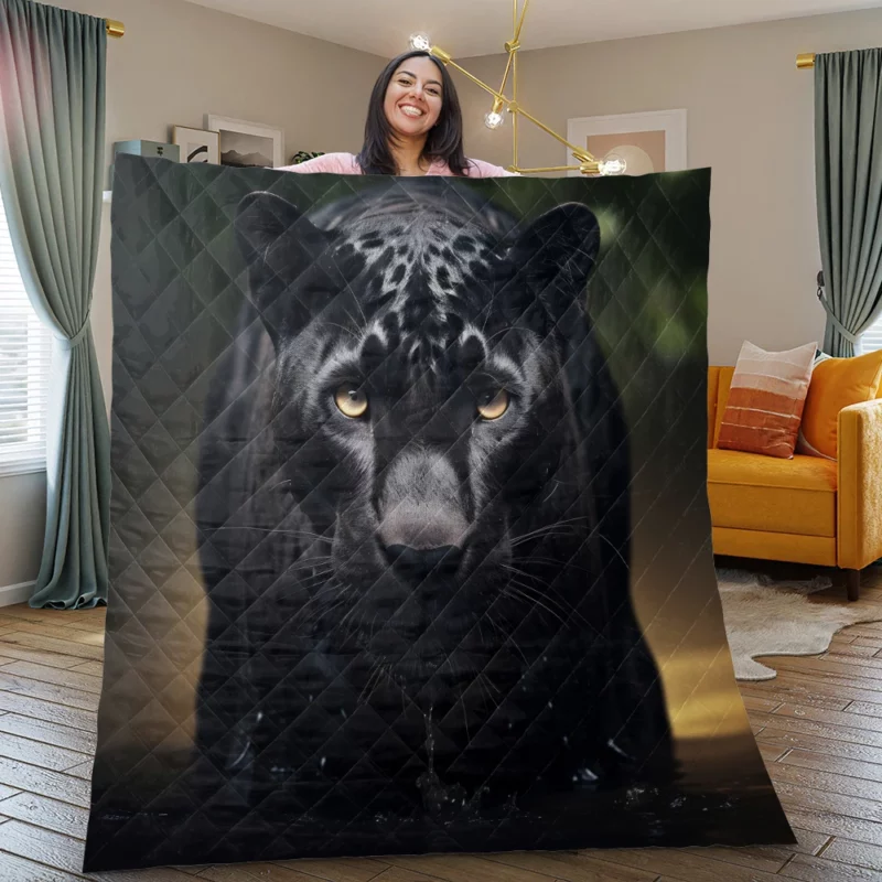 Majestic Black Panther Portrait Quilt Blanket