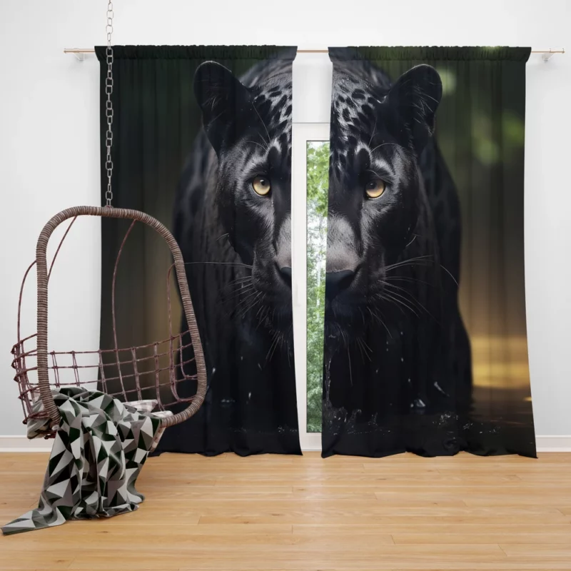 Majestic Black Panther Portrait Window Curtain