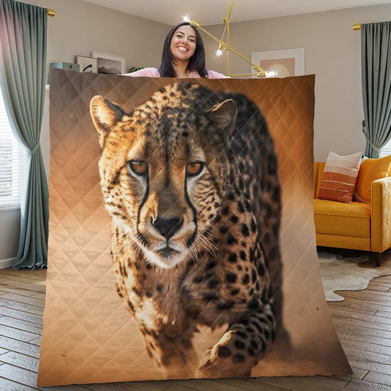 Majestic Cheetah at Sunset Quilt Blanket