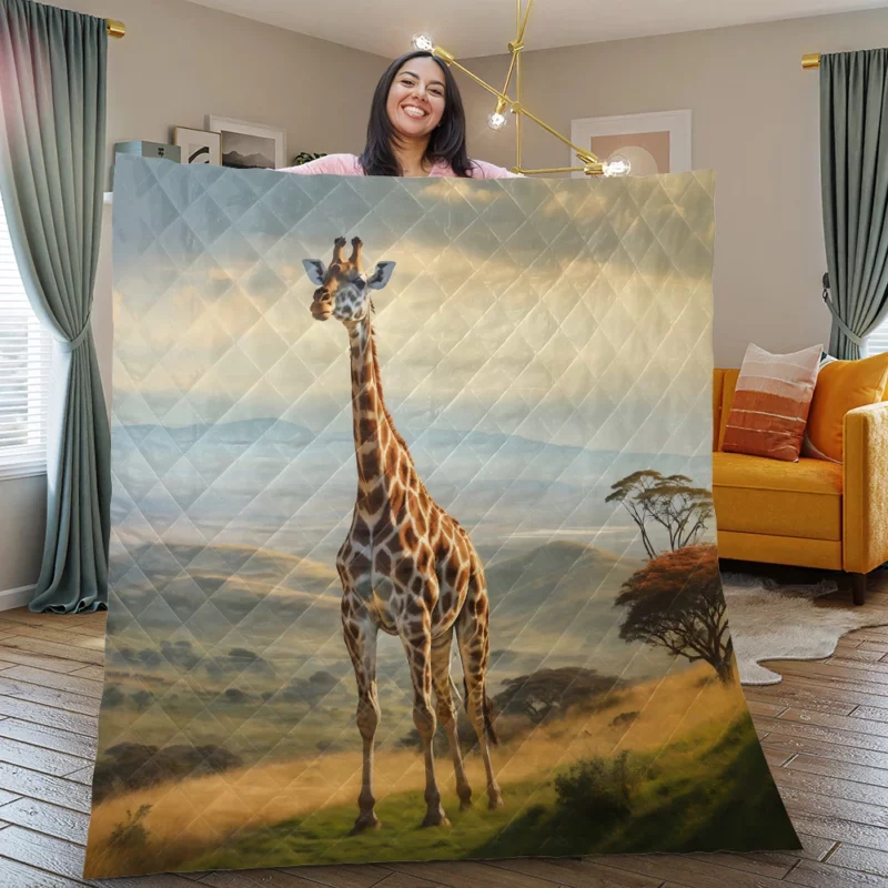 Majestic Hilltop Giraffe Quilt Blanket