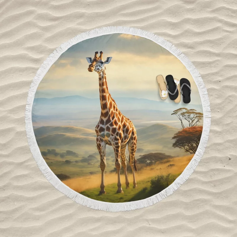 Majestic Hilltop Giraffe Round Beach Towel