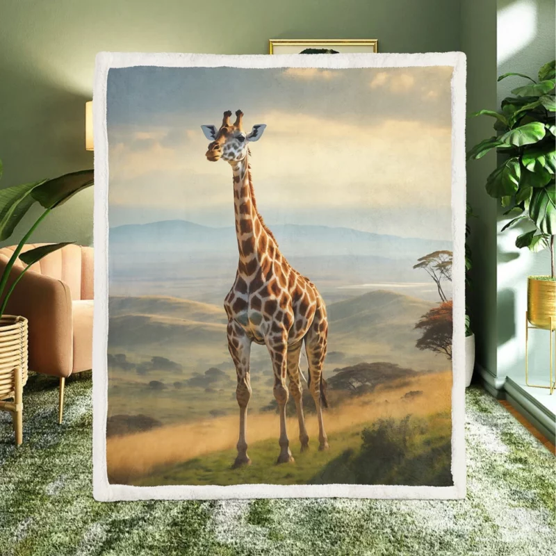 Majestic Hilltop Giraffe Sherpa Fleece Blanket