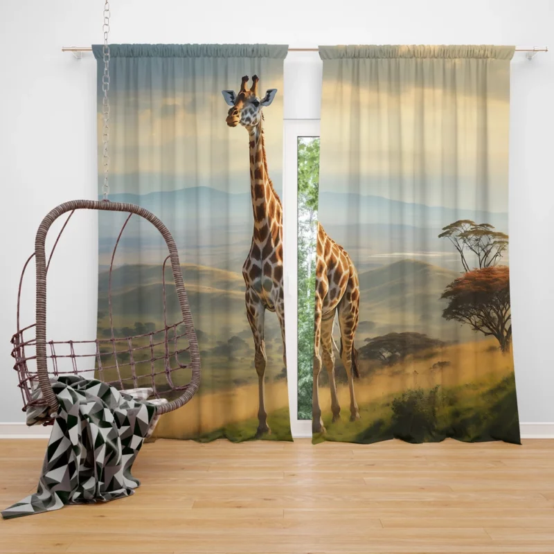 Majestic Hilltop Giraffe Window Curtain