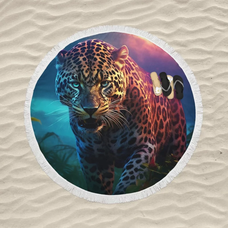 Majestic Jaguar Wallpaper Round Beach Towel