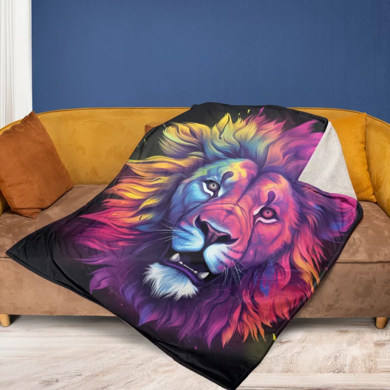 Majestic Lion Painting Fleece Blanket 1