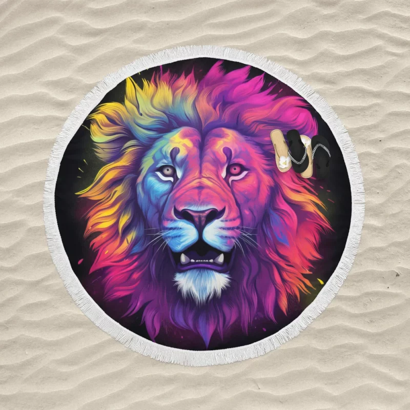 Majestic Lion Painting Round Beach Towel