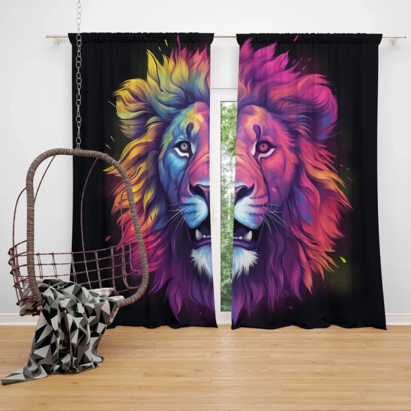 Majestic Lion Painting Window Curtain