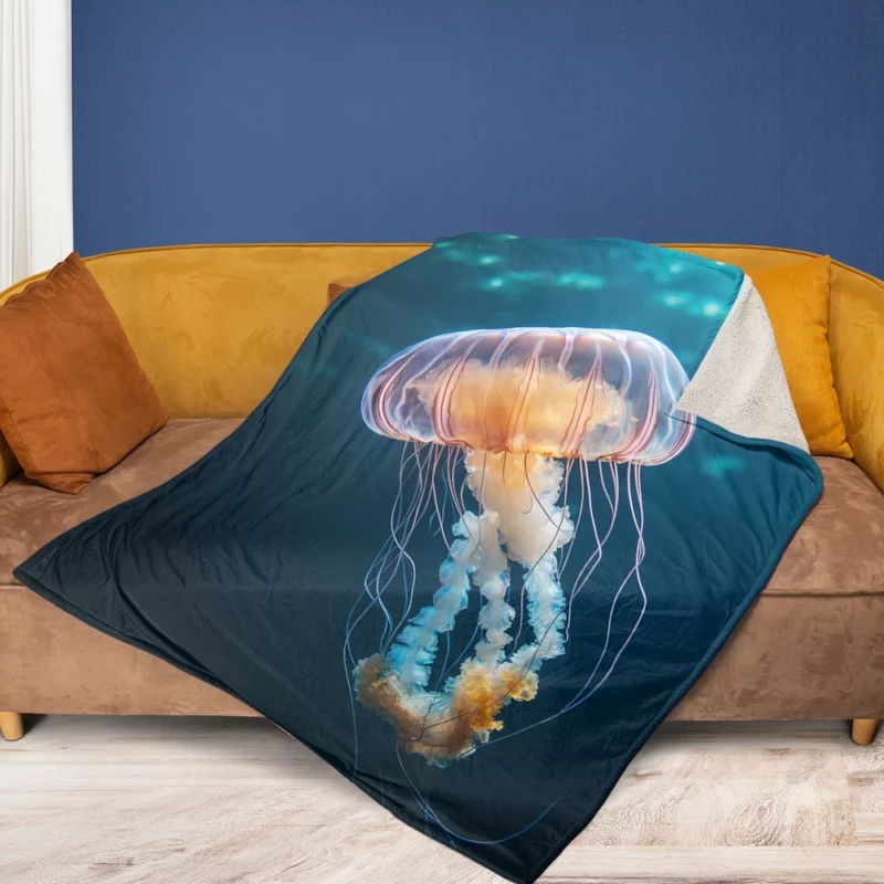 Majestic Ocean Jellyfish Octopus Fleece Blanket 1