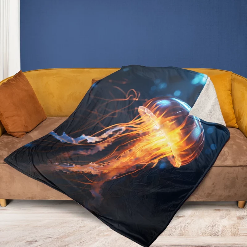 Majestic Ocean Jellyfish SEA Fleece Blanket 1