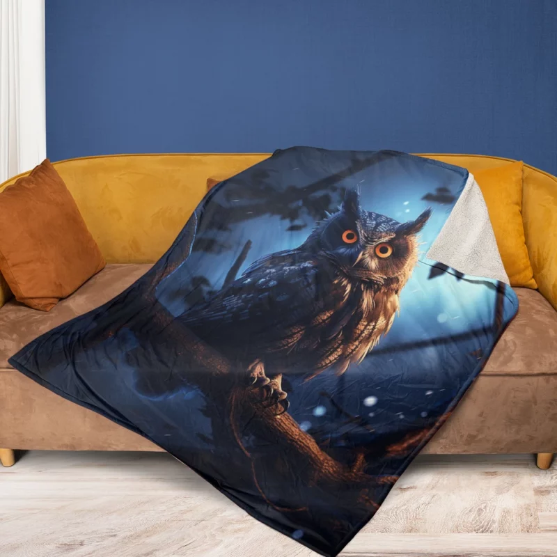 Majestic Owl at Night Fleece Blanket 1