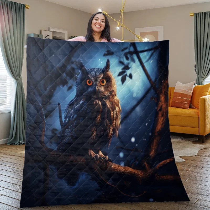 Majestic Owl at Night Quilt Blanket