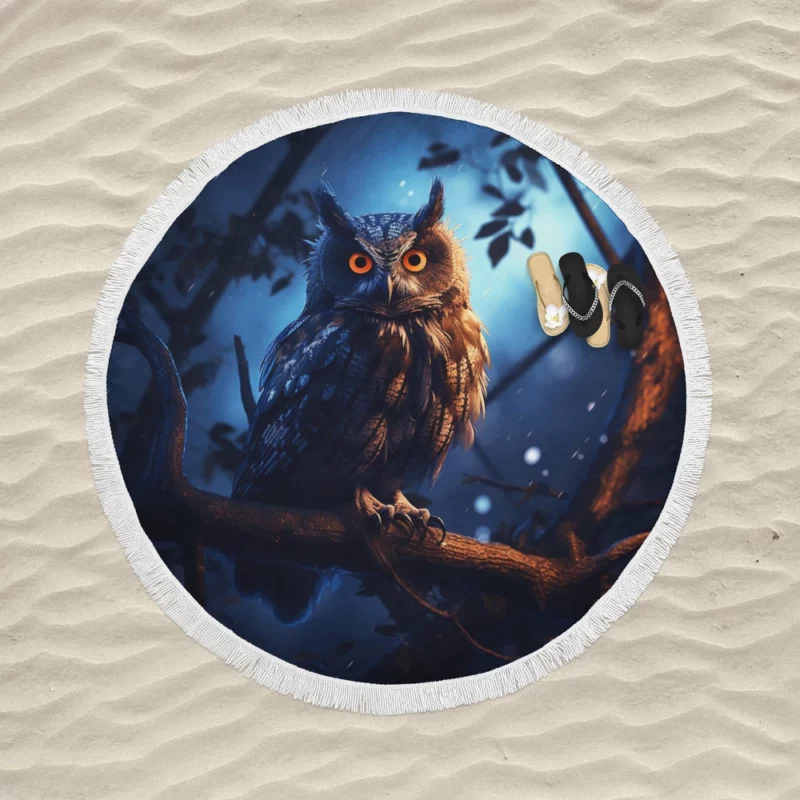 Majestic Owl at Night Round Beach Towel