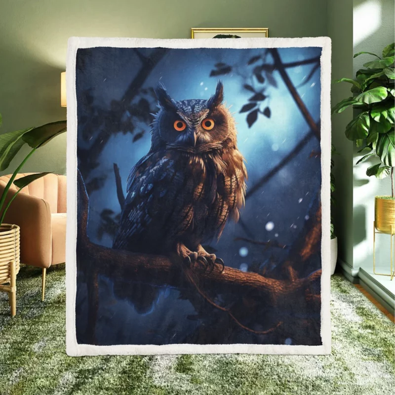 Majestic Owl at Night Sherpa Fleece Blanket