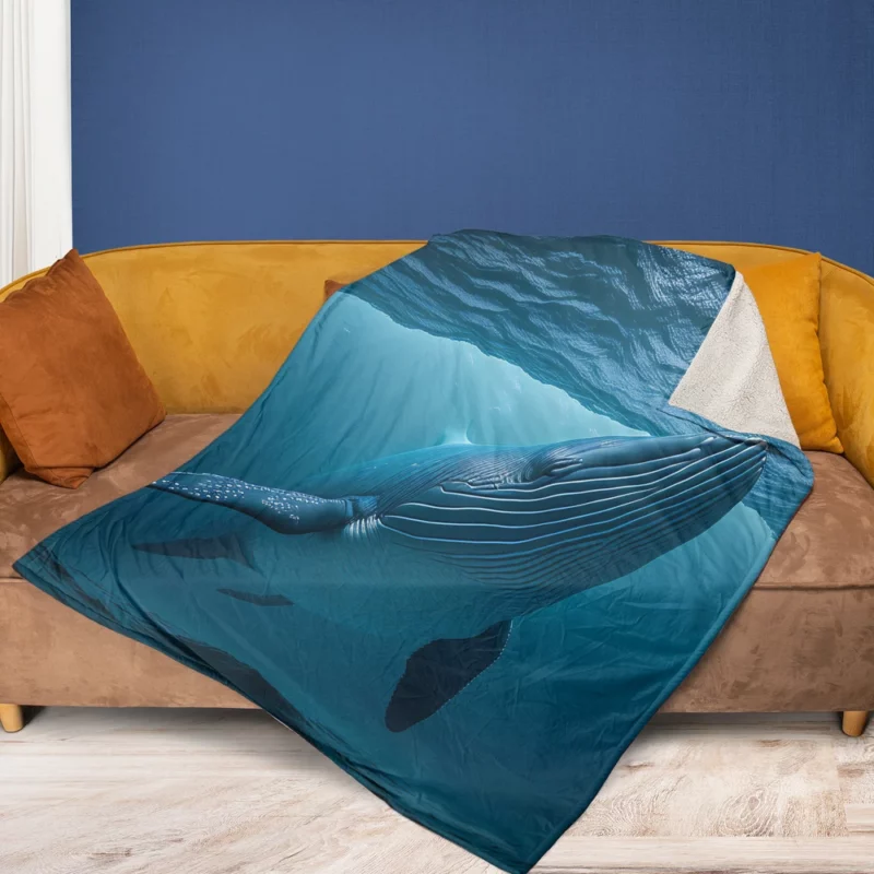 Majestic Whale Swimming Ocean Fleece Blanket 1