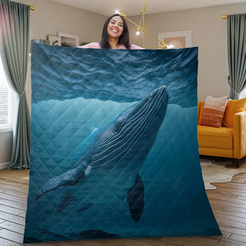 Majestic Whale Swimming Ocean Quilt Blanket