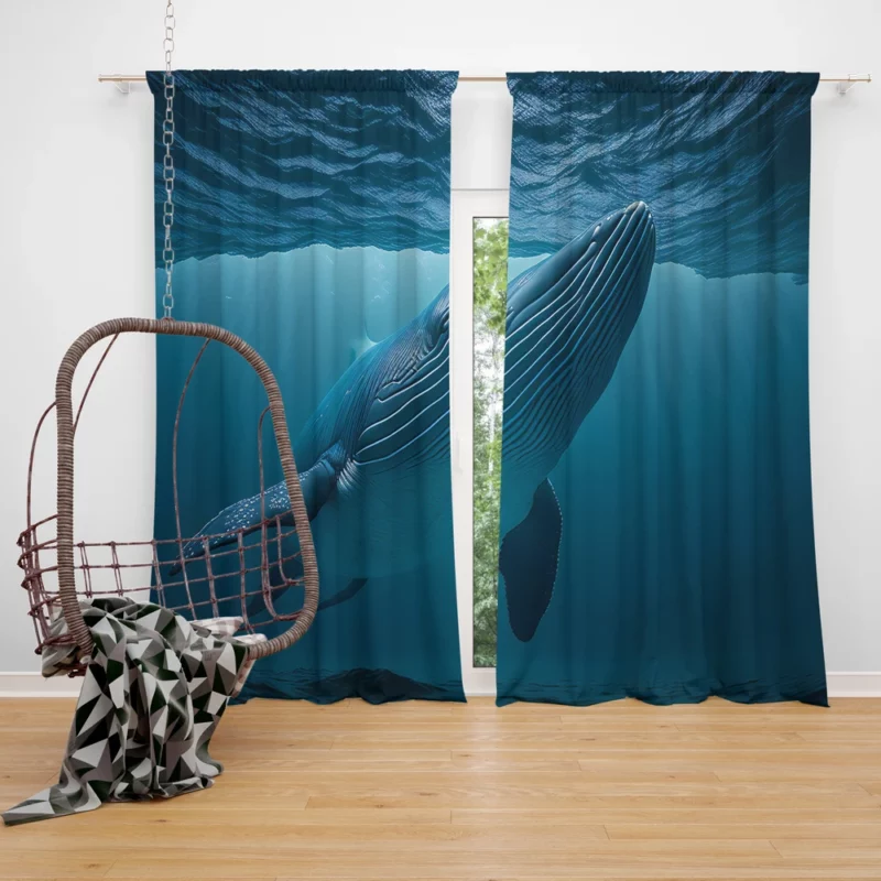 Majestic Whale Swimming Ocean Window Curtain