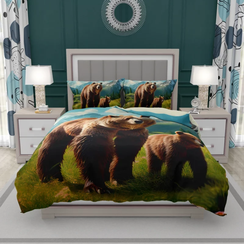 Mama Bear and Cubs in the Mountains Bedding Set 2