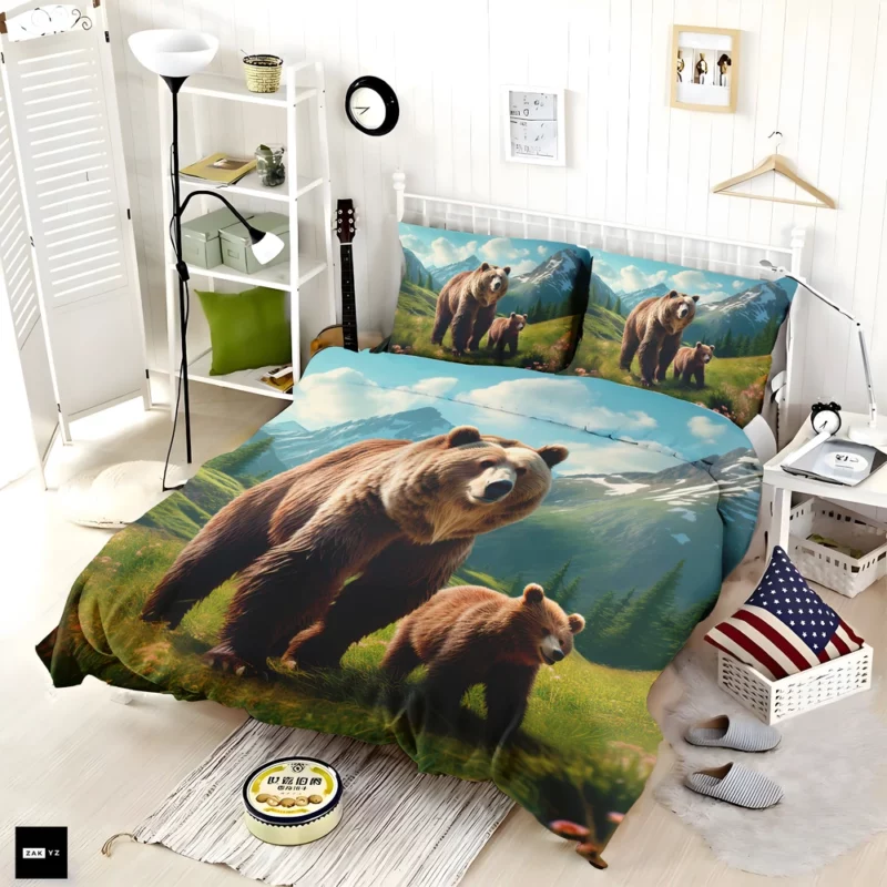 Mama Bear and Cubs in the Mountains Bedding Set